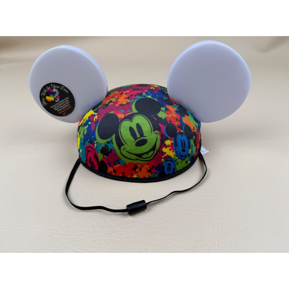 Disney OS Mickey Mouse Glow With the Show Ear Hat Neon Paint Splatter NWT